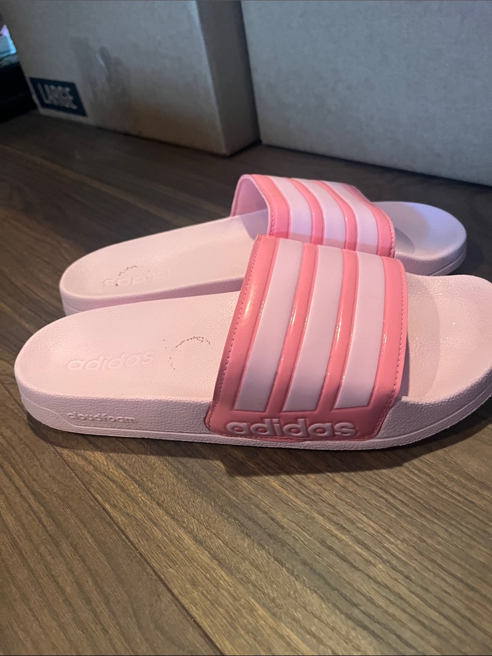 adidas Pink Slide Sandals with Stripes